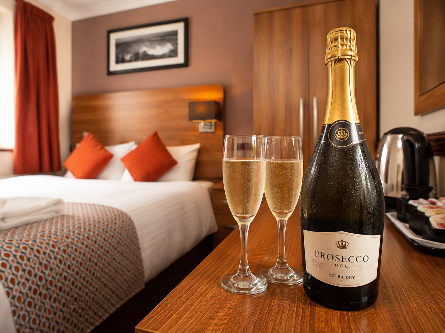 Bottle of bubbly waiting in a room at The Griffin Newquay