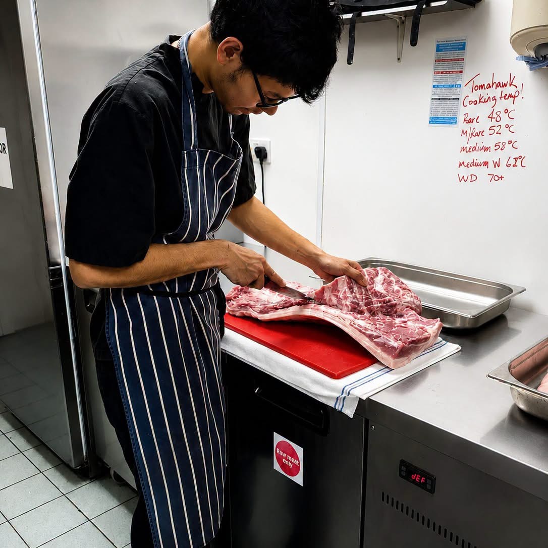 Josh preparing ingredients in The Griffin kitchen