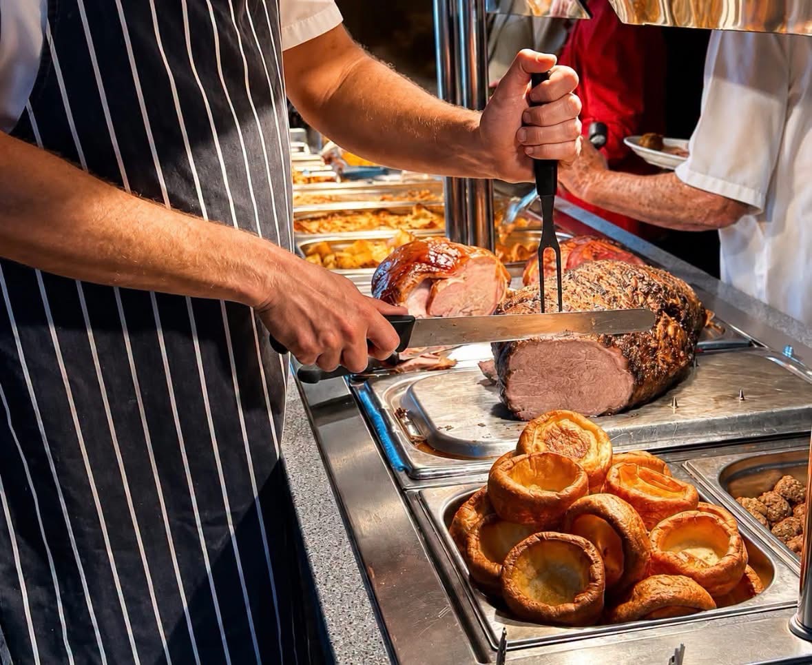 Fresh roast meat being carved
